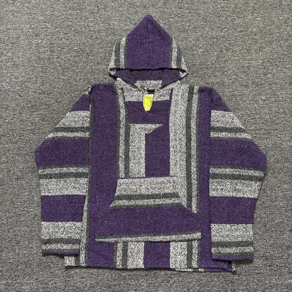 Iguana Jack purple grey striped poncho